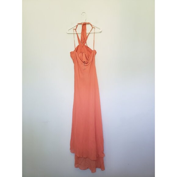 BCBGMAXAZRIA Women 10 Formal Dress Halter Neck Strappy Coral Pink 100% Silk NWOT - Picture 2 of 6